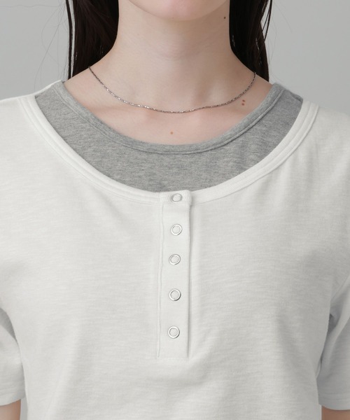 ヘンリーネック tシャツ 半袖 レイヤードヘンリーネック半袖Ｔ / 863036 レディース | LAKOLE | 19