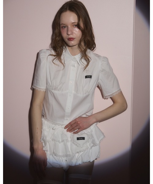 lilLilly（リルリリー） ブラウス シャツ 半袖 レースコルセットシャツ lilLilly レースコルセットシャツ レッド
