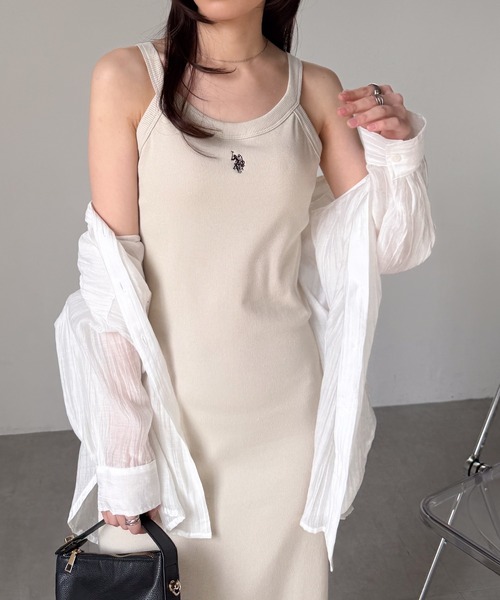 「U.S. POLO ASSN.」 ノースリーブワンピース LL グレー レディース_画像4