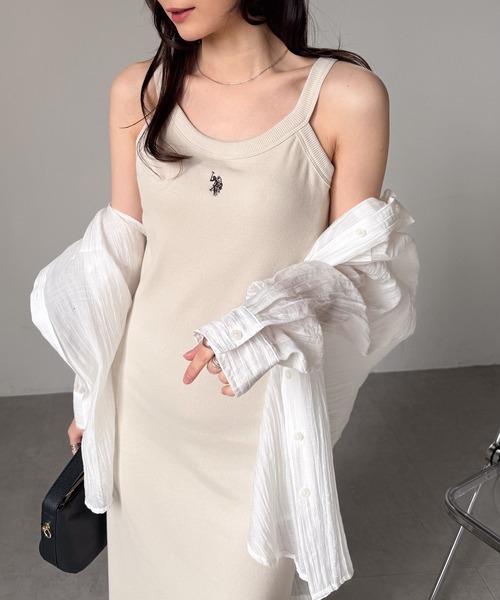 「U.S. POLO ASSN.」 ノースリーブワンピース LL グレー レディース_画像5