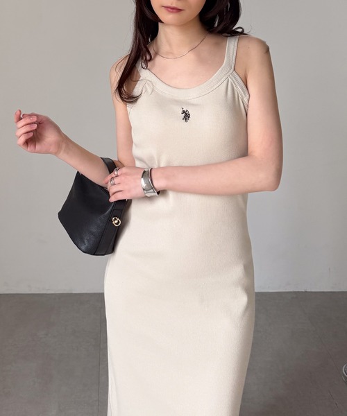 「U.S. POLO ASSN.」 ノースリーブワンピース LL グレー レディース_画像6