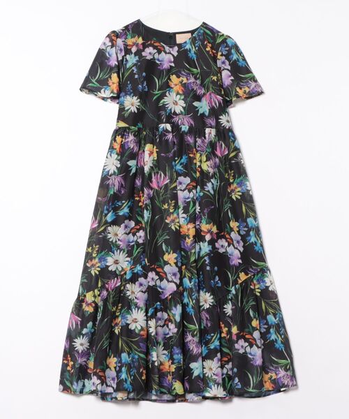 新品 Rose Tiara ローズティアラ 花柄 フラワー ワンピース 42 Rose Tiara（ローズティアラ） 半袖ワンピース 42 ブラック レディース