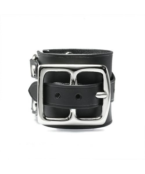 【美品】JAM HOME MADE レザーバングル 黒〈定価16,500円〉 JAM HOME MADE ブレスレット ポスト ダブル レザー バックル