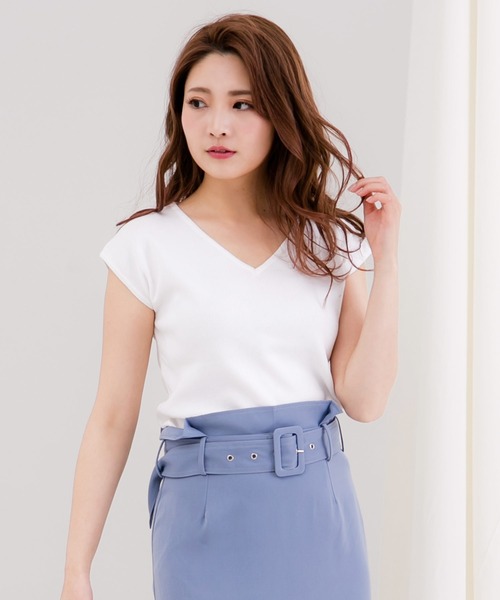 Julia Boutique ニット セーター Vネックフレンチスリーブニット