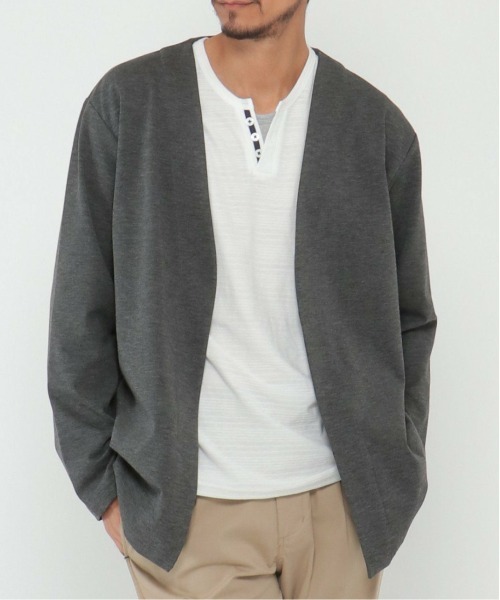 IKKA LOUNGE カーディガン カットプリントボタンレスカーディガン
