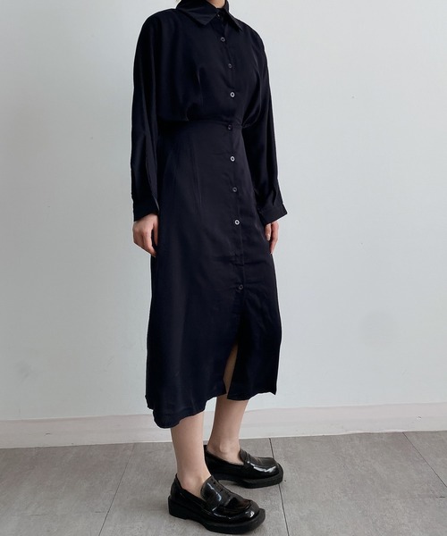 極美品 MAISON de R メゾンドアール ロングシャツワンピース 麻 白系 リネン 麻 ワンピース 長袖 袖あり ロング シャツ シャツ