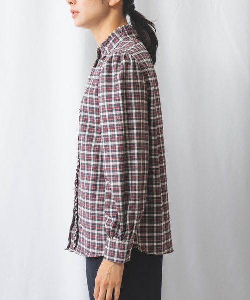 ナラカミーチェ（NARACAMICIE）/【NARACAMICIE】ネルチェックミニフリルシャツ NARACAMICIE（ナラカミーチェ） ブラウス シャツ 「NARACAMICIE」ネル