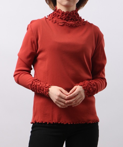 tシャツ BRODIAEA 長袖チュールシアートップス 8段メロー レディース