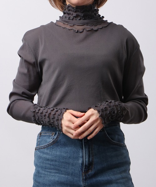 tシャツ BRODIAEA 長袖チュールシアートップス ８段メロー レディース tシャツ BRODIAEA 長袖チュールシアートップス 8段メロー
