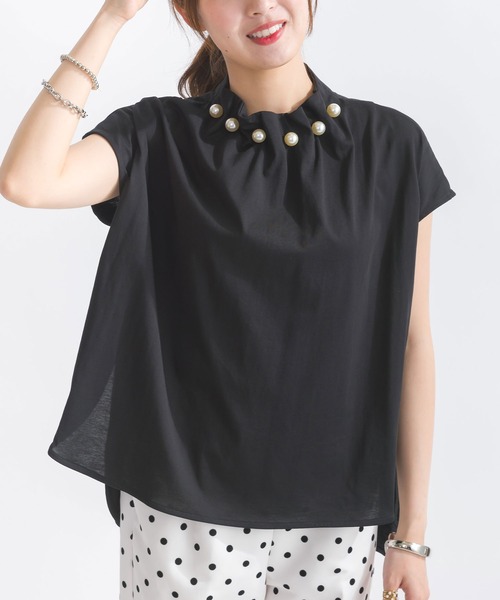 PICCIN PERLA tシャツ 襟ビッグパールカットソー レディース