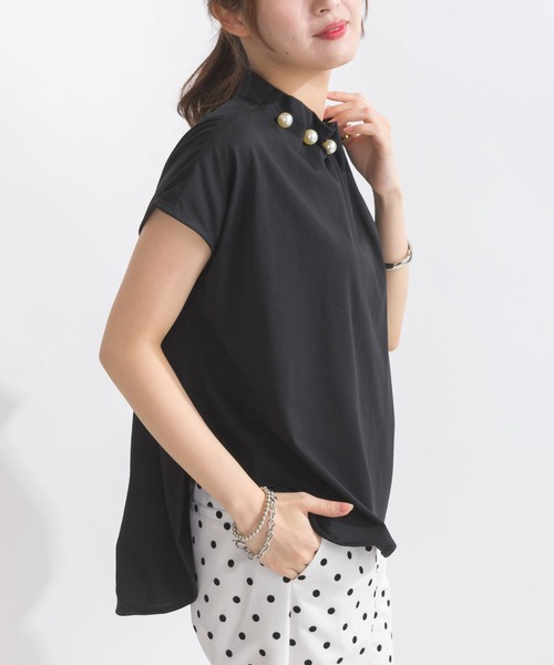 tシャツ パールデコレートノースリーブカットソー レディース PICCIN PERLA tシャツ 襟ビッグパールカットソー レディース