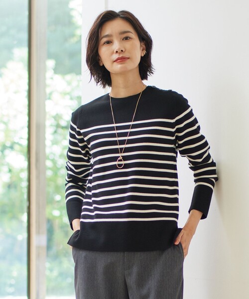 ニット セーター 「洗える」VIS/PE MILANO ボーダー ニット レディース