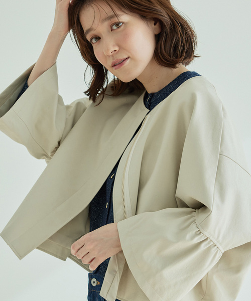 スリーブデザインジャケットアイボリージャケットフリル袖
