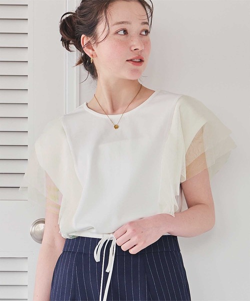 【美品】fitmore　裾フリルオーガンジー　切り替えTシャツ　2枚セット Fit more tシャツ 裾フリルオーガンジー切り替えTシャツ「ZOZO
