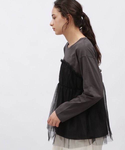 LAKOLE（ラコレ） tシャツ チュールドッキング長袖T / 150979