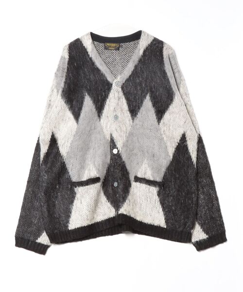 ニット セーター HOUSTON / MOHAIR TOUCH CARDIGAN (DAIAMOND)ダイア柄 モヘアタッチ 起毛 ニット カーディガ HOUSTON カーディガン / MOHAIR TOUCH CARDIGAN (DAIAMOND