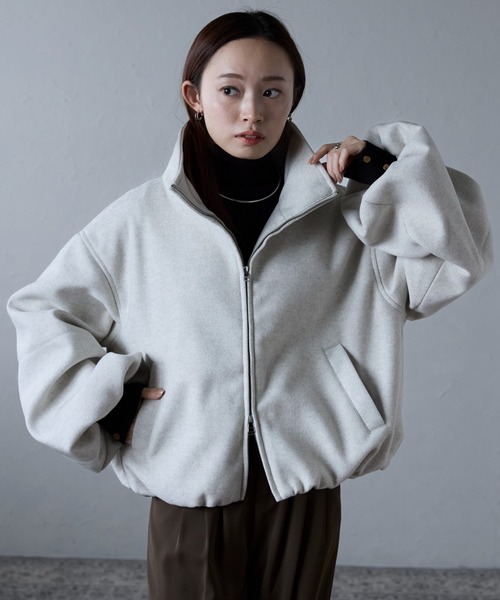 ap retro ブルゾン アウター フェイクウールボリューム袖ショート