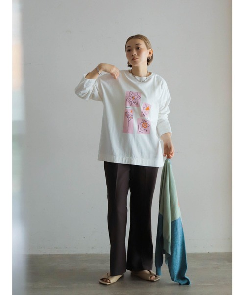 tシャツ スプリングフラワープリント　ロンTEE レディース FIL DE FER tシャツ スプリングフラワープリント ロンTEE