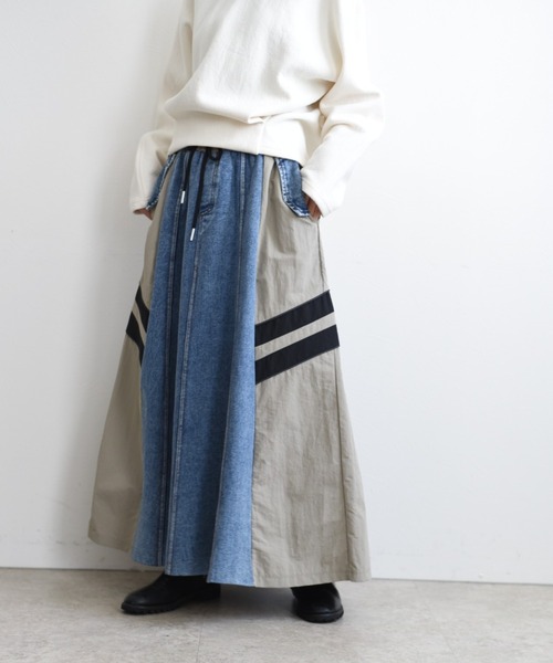 新品　今季　エイミーロウ　サイドライン切替デニムスカート　ブラック Eimee Law デニムスカート サイドライン切替デニムスカート