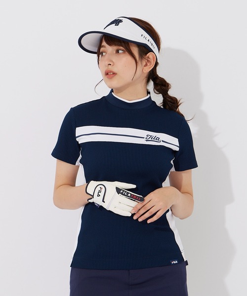 ブラウス シャツ 「FILA GOLF」ワッフルストレッチ　半袖モックネックシャツ　　「吸汗速乾/紫外線対策/UVケア」 レディース