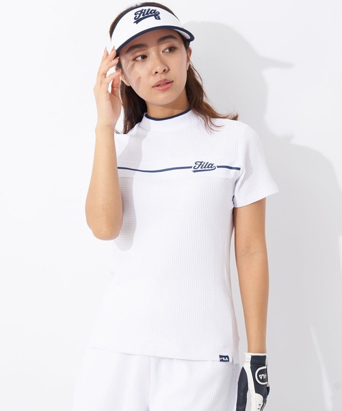 FILA GOLF ブラウス シャツ 半袖 ワッフルストレッチ 半袖モックネック