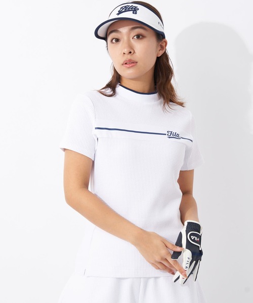 FILA GOLF ブラウス シャツ 半袖 ワッフルストレッチ 半袖モックネック