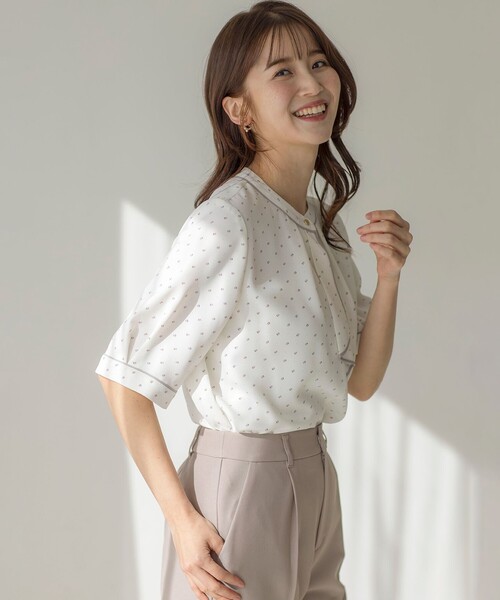 any SiS ブラウス シャツ 「洗える」バイカラーラッフルボウ