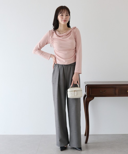BLUEEAST パンツ フラワーエンボスワイドパンツ レディース