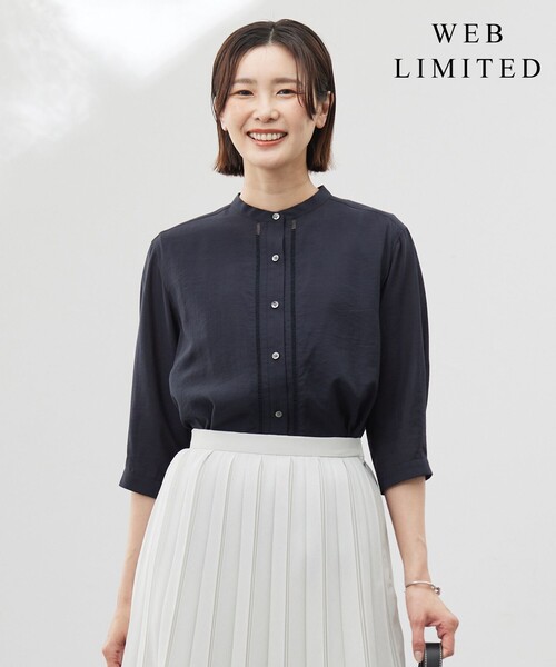 ブラウス シャツ 「WEB限定カラーあり・洗える」Sheer Vis リネン バンドカラー ブラウス レディース WEB限定カラーあり・洗える】Sheer Vis リネン バンドカラー