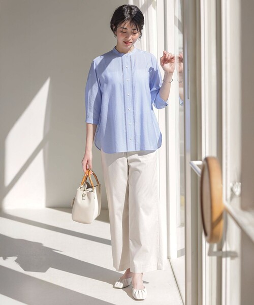 ブラウス シャツ 「WEB限定カラーあり・洗える」Sheer Vis リネン バンドカラー ブラウス レディース ブラウス シャツ 「WEB限定カラーあり・洗える」Sheer Vis