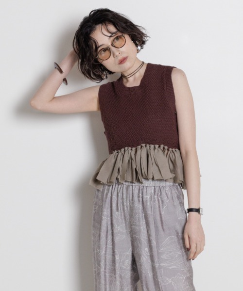 ベスト ジレ CHIGNON ドッキングニットベスト レディース メンズ