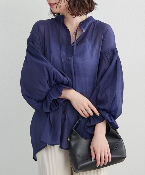 楊柳スキッパーブラウス ANOTHER BRANCH OLIVE des ブラウス シャツ 「新色追加