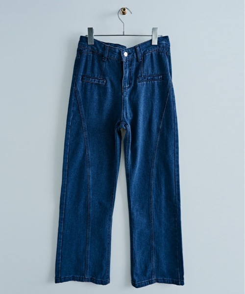 Pull&Bear ワイドジーンズ リボン付きハイウエスト デニムパンツ ジーンズ デニム デニムパンツ バック リボン ハイウエスト
