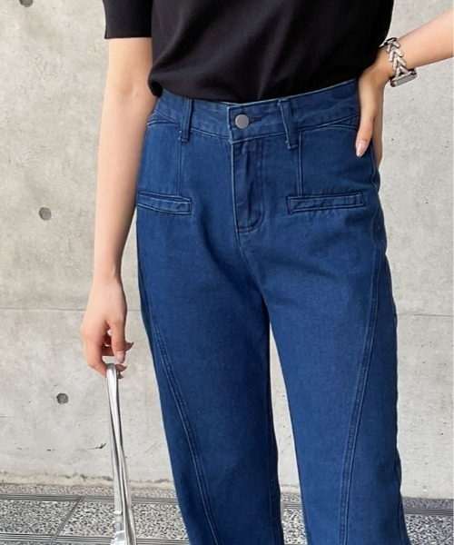 バックリボンデニムパンツ ハイウエストワイドパンツ 4101002 バックリボンデニムパンツ ハイウエストワイドパンツ 4101002
