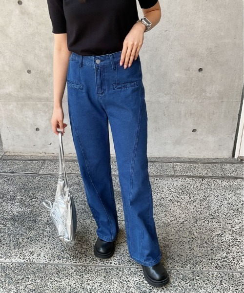 バックリボンデニムパンツ ハイウエストワイドパンツ 4101002 バックリボンデニムパンツ ハイウエストワイドパンツ 4101002