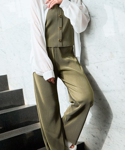 tシャツ 「上下セット」レディース プリーツビスチェ＆パンツ