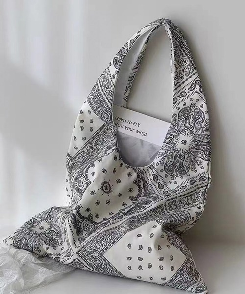 LOWO トートバッグ 「綿100％使用」ペイズリー柄ワンハンドルトート