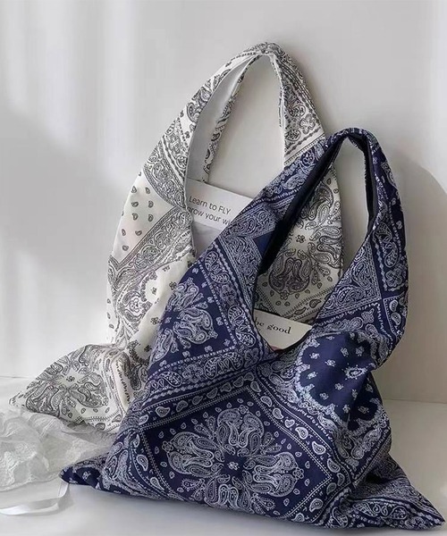 LOWO トートバッグ 「綿100％使用」ペイズリー柄ワンハンドルトート