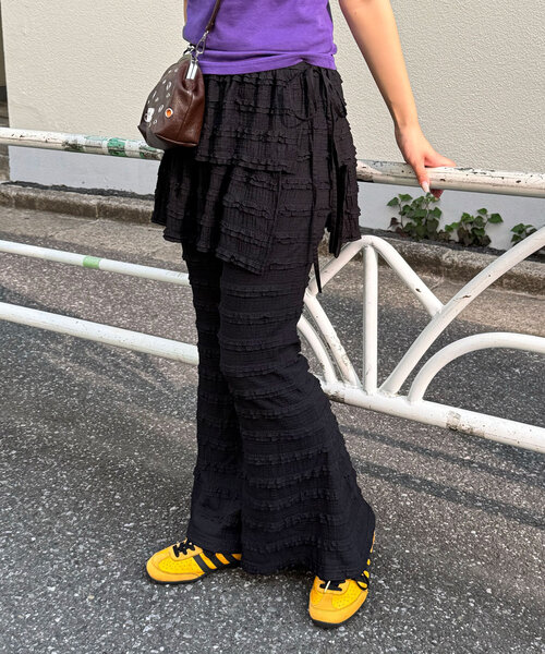 CIAOPANIC フリルプリーツパンツ CIAOPANIC パンツ ベロアフラワーフリルパンツ レディース
