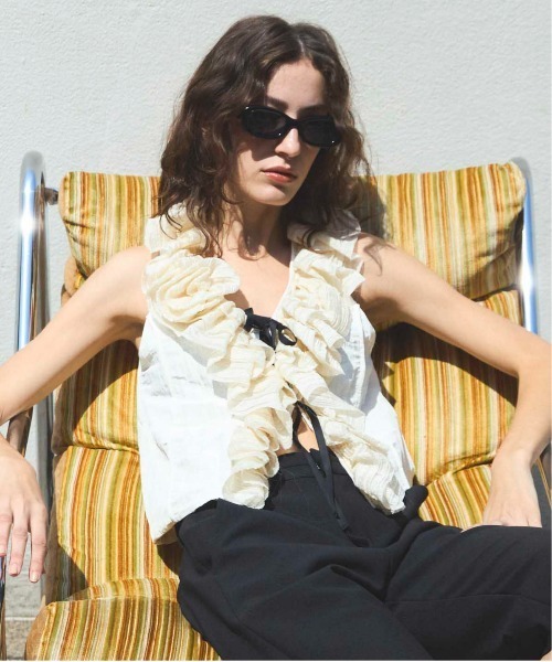 ベスト ジレ Washer Ruffle Tops/ワッシャーフリルトップス「MAISON SPECIAL/メゾンスペシャル」 レディース