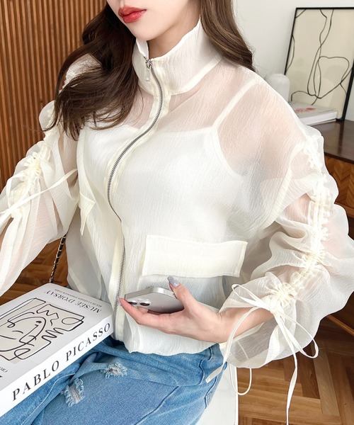 「moment+」 ジップアップブルゾン M グレー レディース