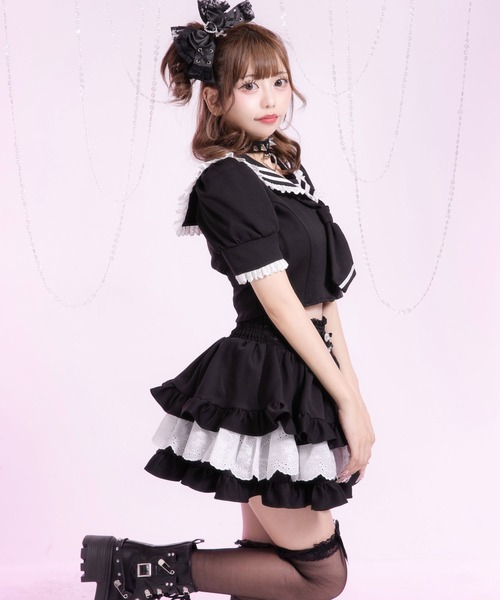 ブラウス シャツ フリルセーラーカラークロップド丈半袖トップス「大きいサイズ有」 レディース Diable baiser ブラウス シャツ フリルセーラーカラークロップド