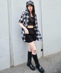 ブラウス シャツ 半袖 WEGO/フードチェッ...の詳細画像1