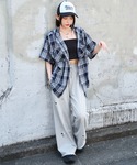 ブラウス シャツ 半袖 WEGO/フードチェッ...の詳細画像2