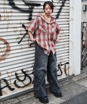 ブラウス シャツ 半袖 WEGO/フードチェッ...の詳細画像3
