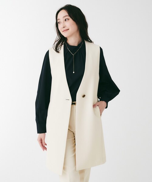 ベスト ジレ ダブルクロスVネックベスト レディース