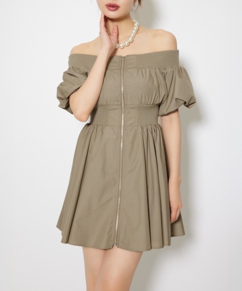 rienda（リエンダ） ワンピース MA-1オフショルミニフレアワンピース