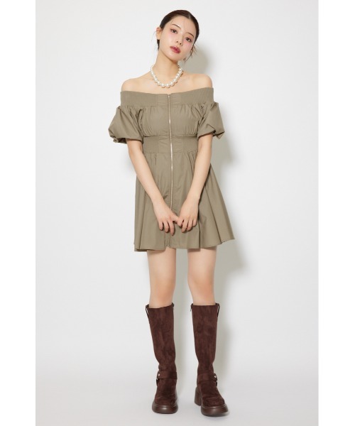 rienda（リエンダ） ワンピース MA-1オフショルミニフレアワンピース