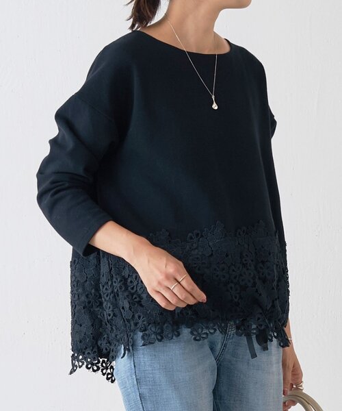 tシャツ 裾レースコットンカットソー レディース