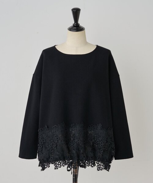 BEARDSLEY tシャツ 裾レースコットンカットソー レディース